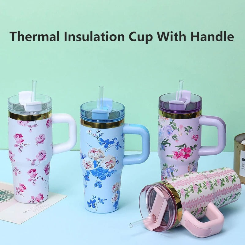 Floral Tumbler Steel Cup Flower