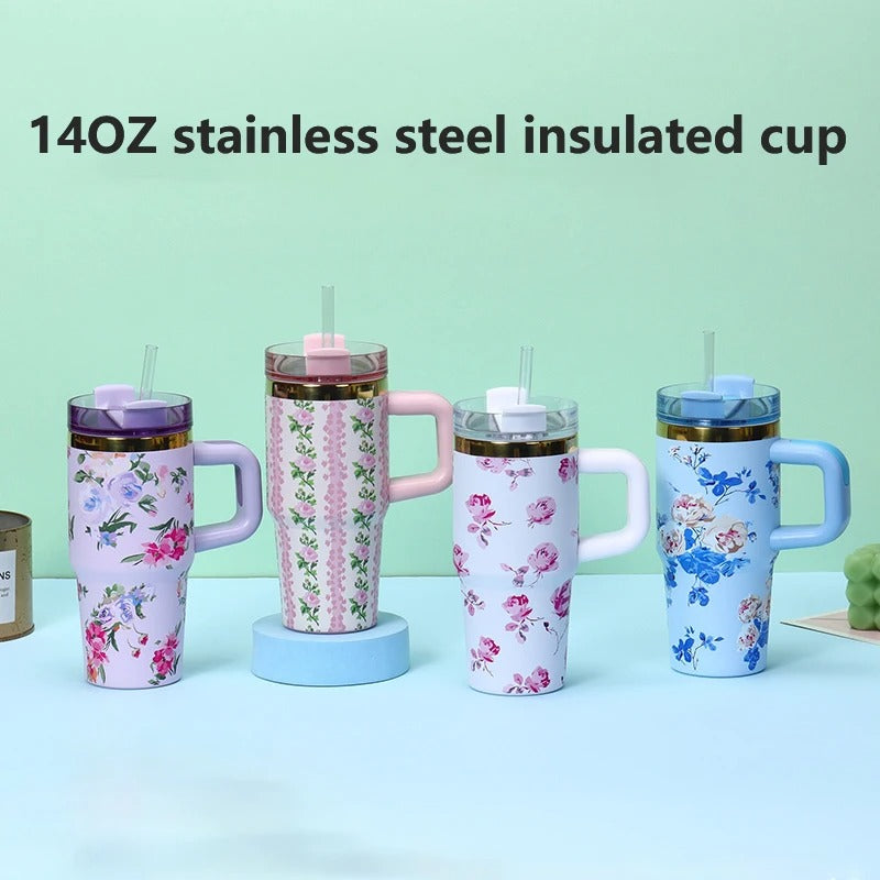 Floral Tumbler Steel Cup Flower