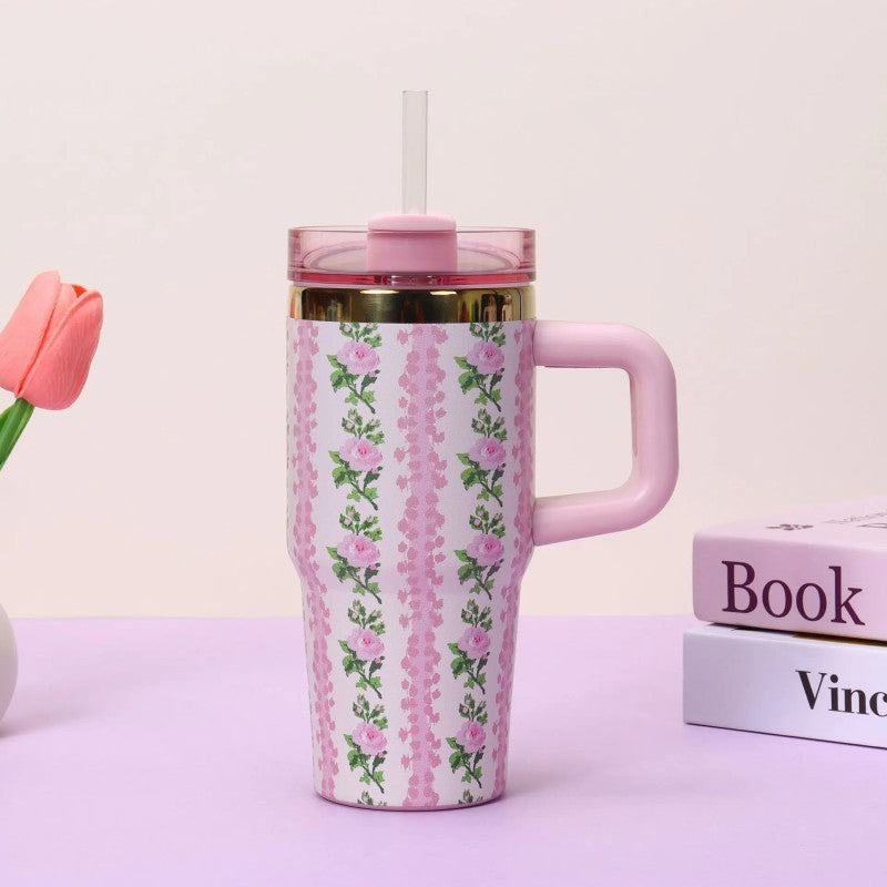 Floral Tumbler Steel Cup Flower