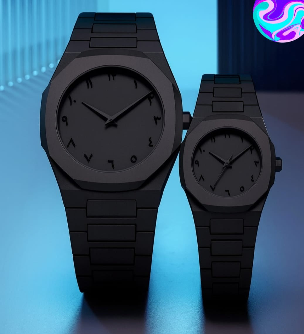 Black Aura Couple Watch Elegant Matching Timepieces, Stylish Fashion